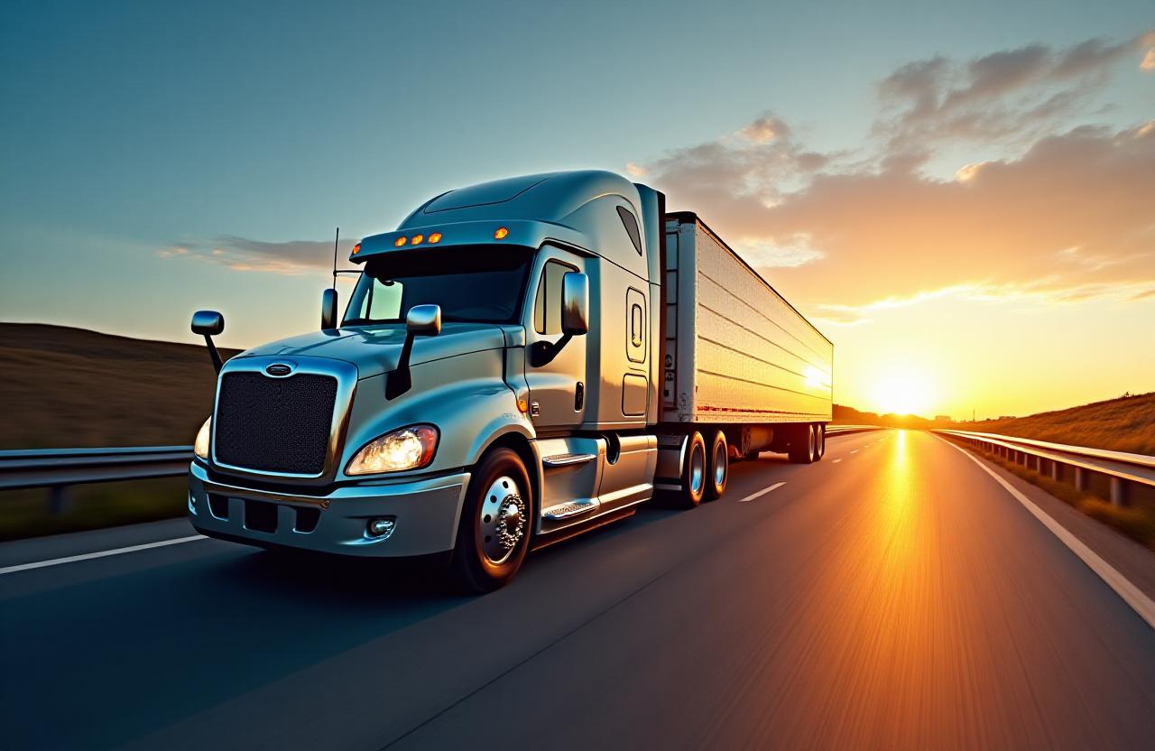 Heavy duty freight truck on open highway